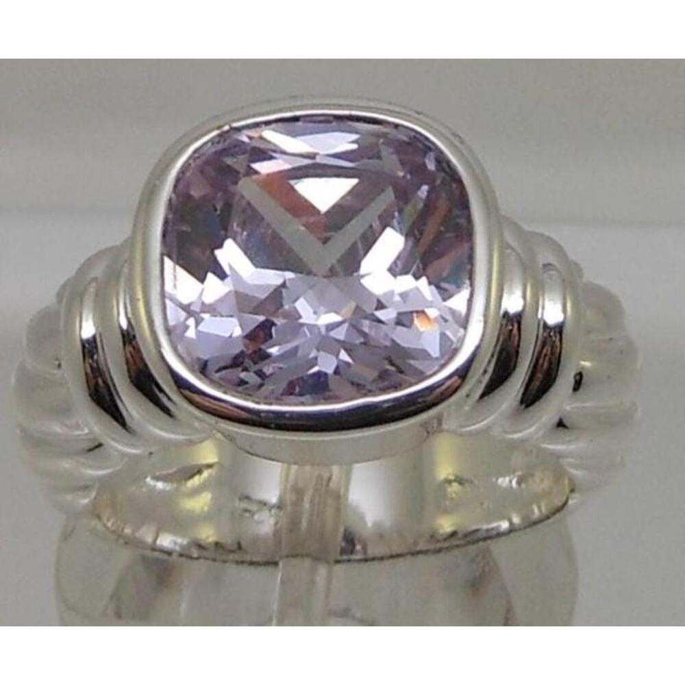 Vintage Designer Cocktail Ring Sterling Silver CZ Pink Purple 925 Signed Size 6